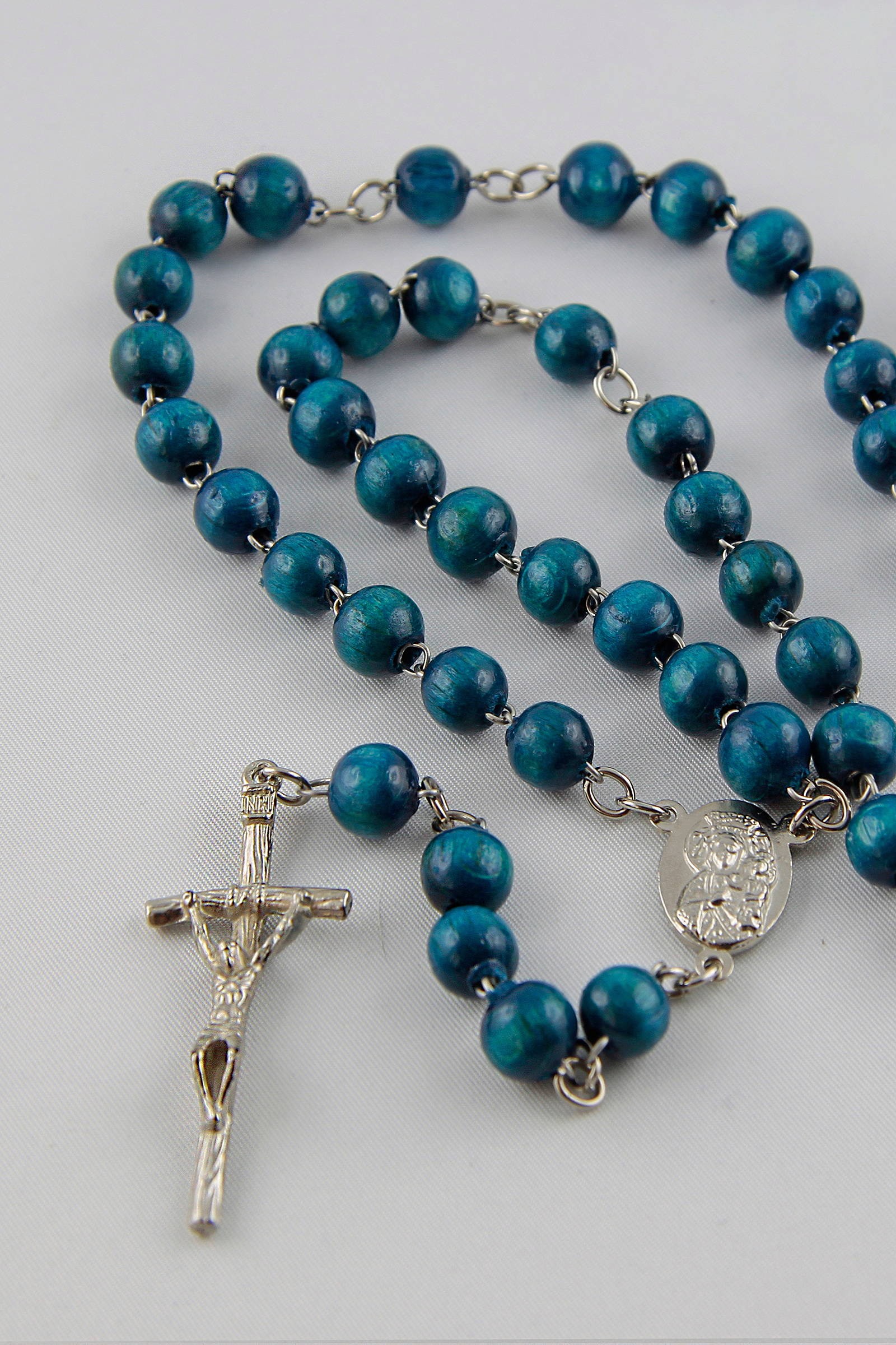 Chapelet de communion - bleu en bois FR-DN Chapelet de communion - bleu en bois FR-DN - obraz 0