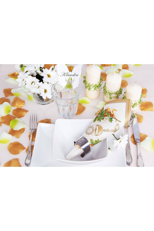 Communion table decorations - set of gold and green rose petals - obraz 2