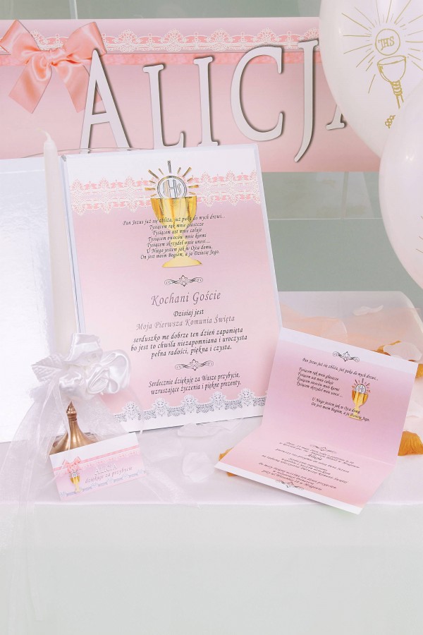 Invitations de communion personnalisées et vignettes - Dentelle rose Invitations de communion personnalisées et vignettes - Dentelle rose - obraz 2