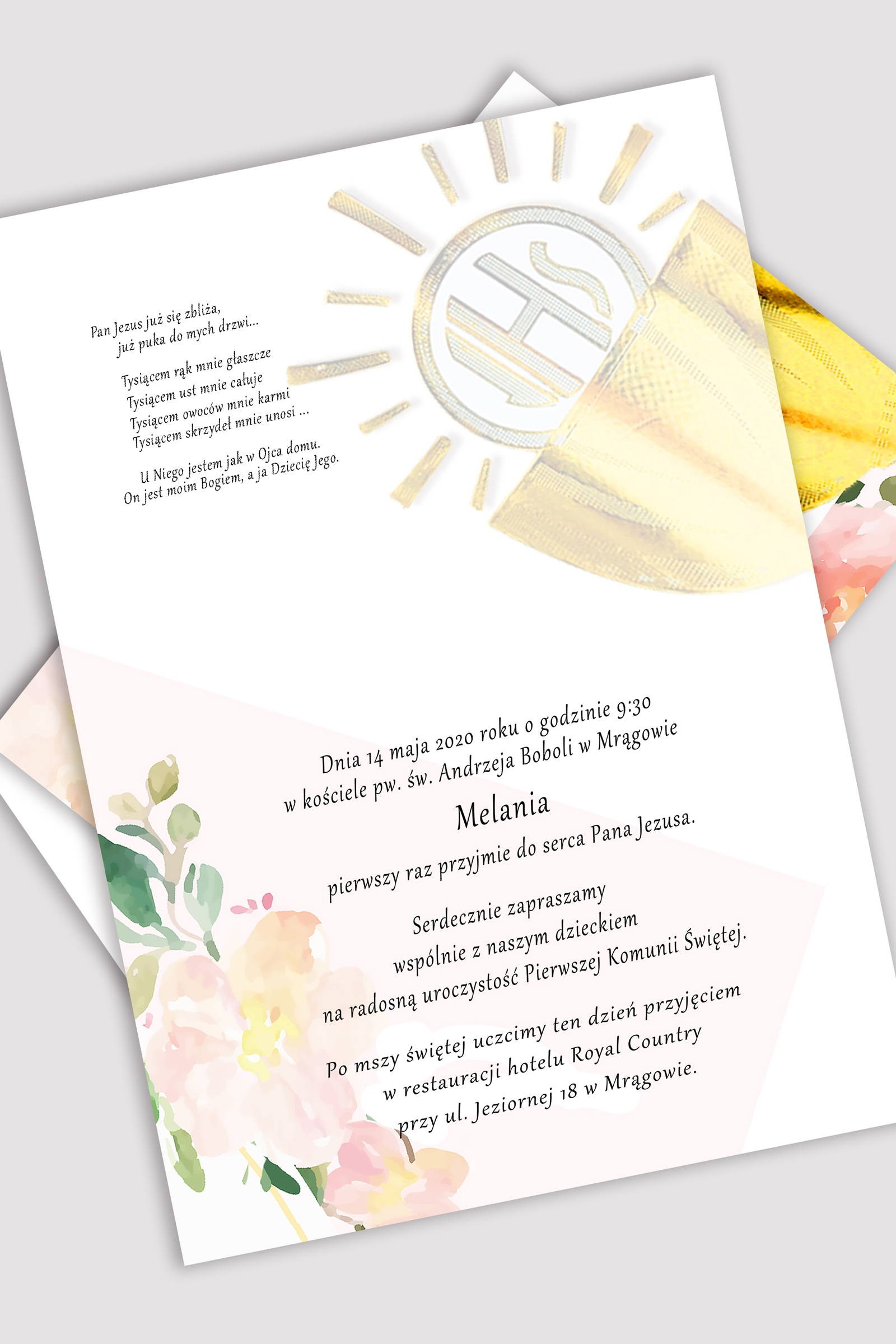 Invitations de communion personnalisées issues des ensembles - Aquarelle rose - obraz 0