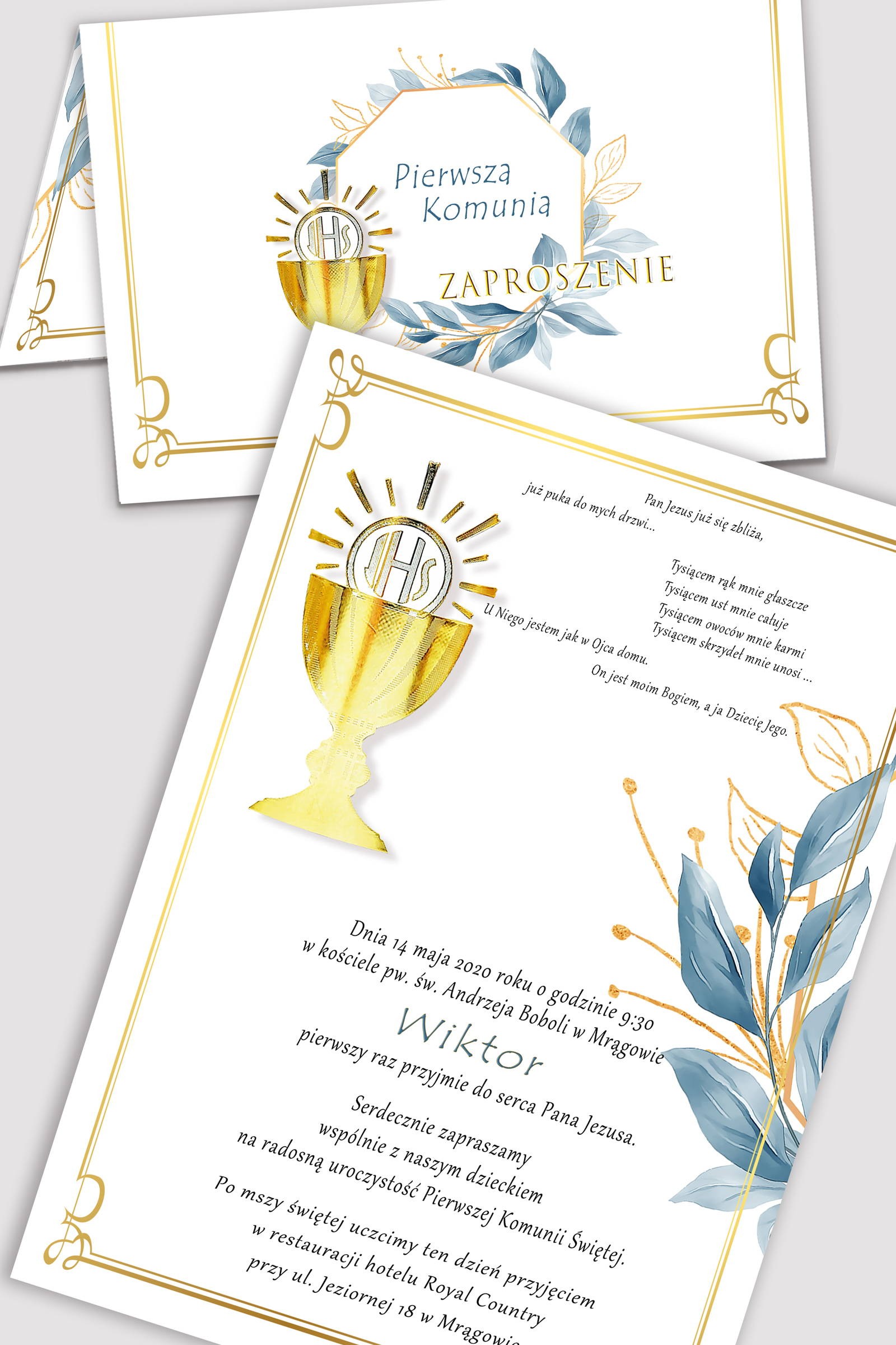 Invitations de communion personnalisées à partir de sets - Or avec une touche de bleu marine - obraz 0