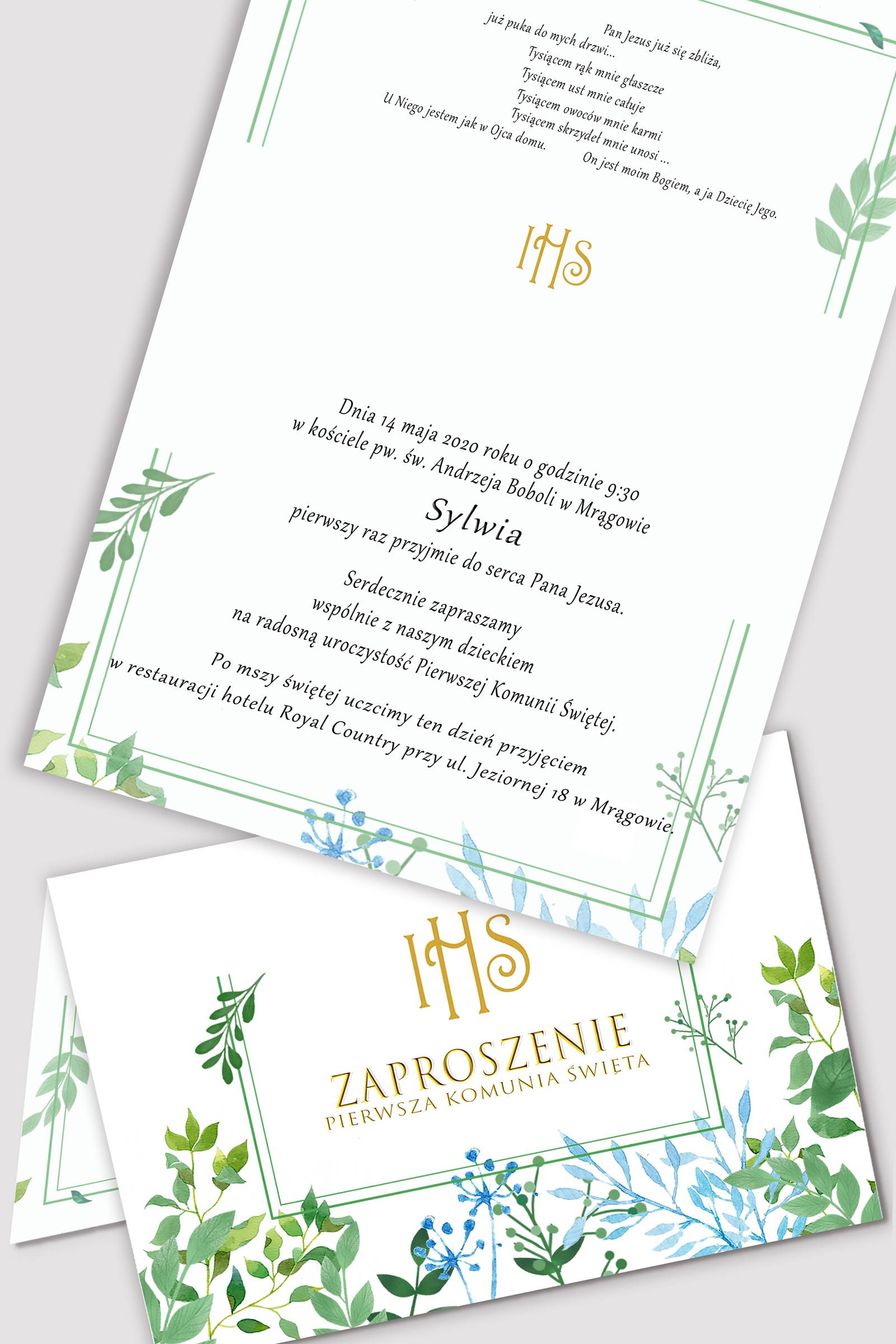 Invitations de communion personnalisées à partir de sets - Feuilles de printemps Invitations de communion personnalisées à partir de sets - Feuilles de printemps - obraz 0