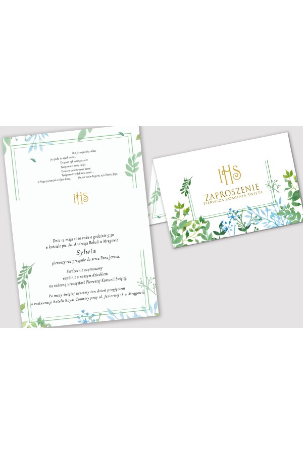 Invitations de communion personnalisées à partir de sets - Feuilles de printemps Invitations de communion personnalisées à partir de sets - Feuilles de printemps - obraz 2