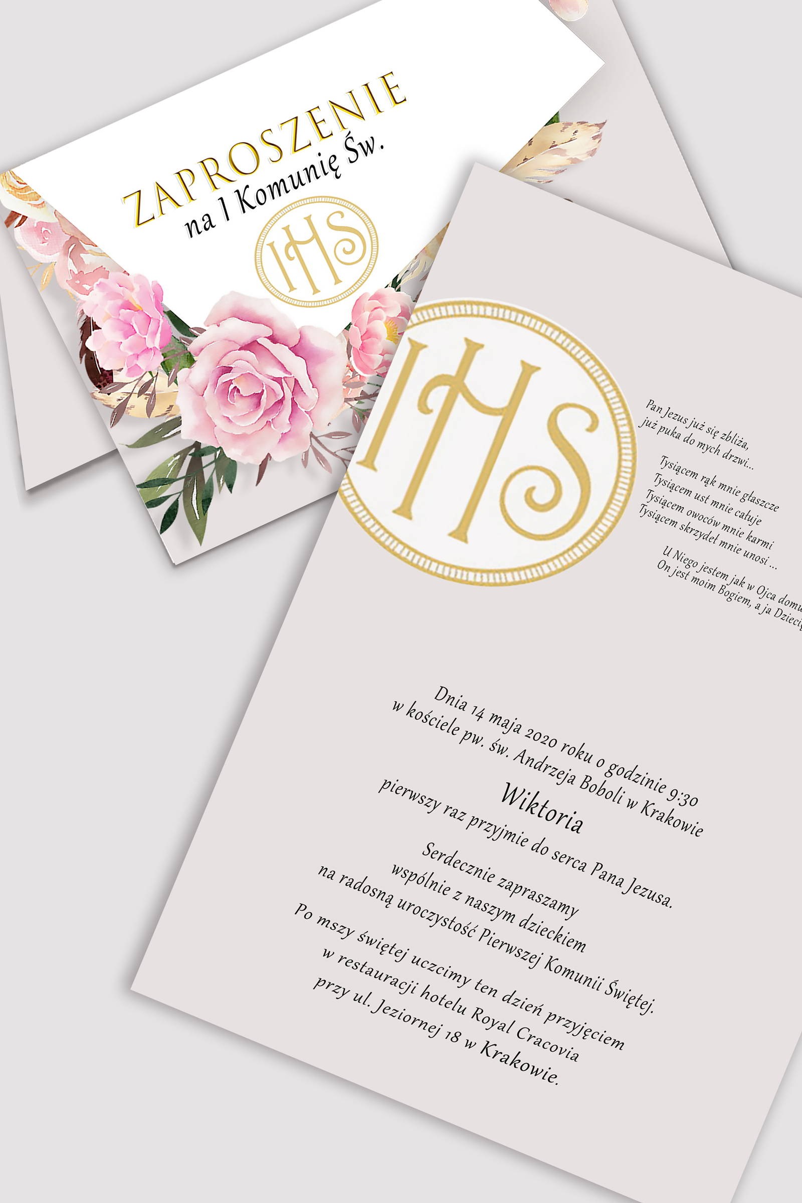 Personalized communion invitations from sets - Peony and rose - obraz 0