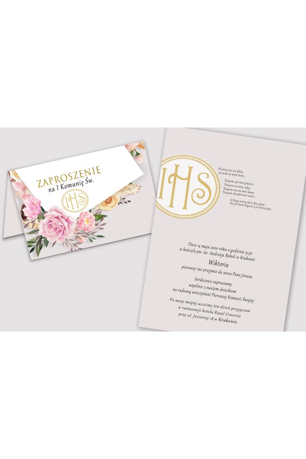 Personalized communion invitations from sets - Peony and rose - obraz 2