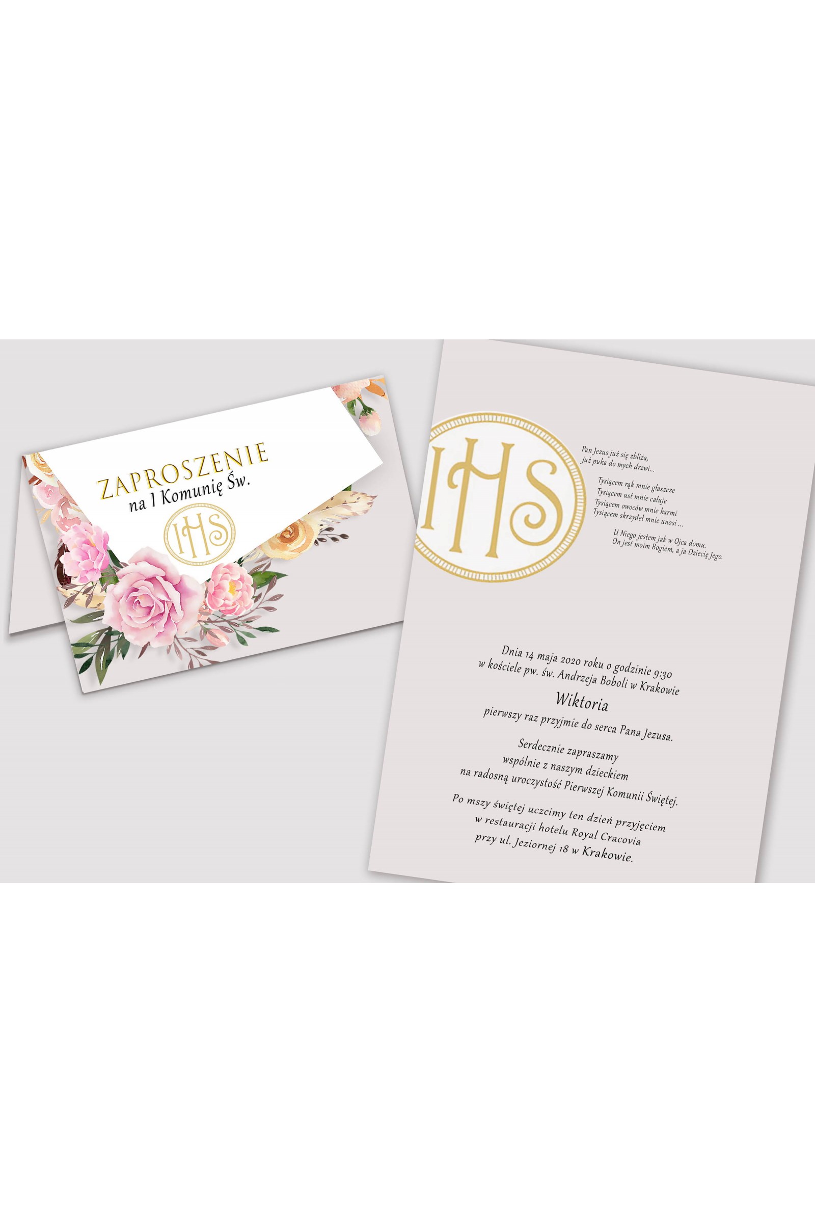Personalized communion invitations from sets - Peony and rose - obraz 2