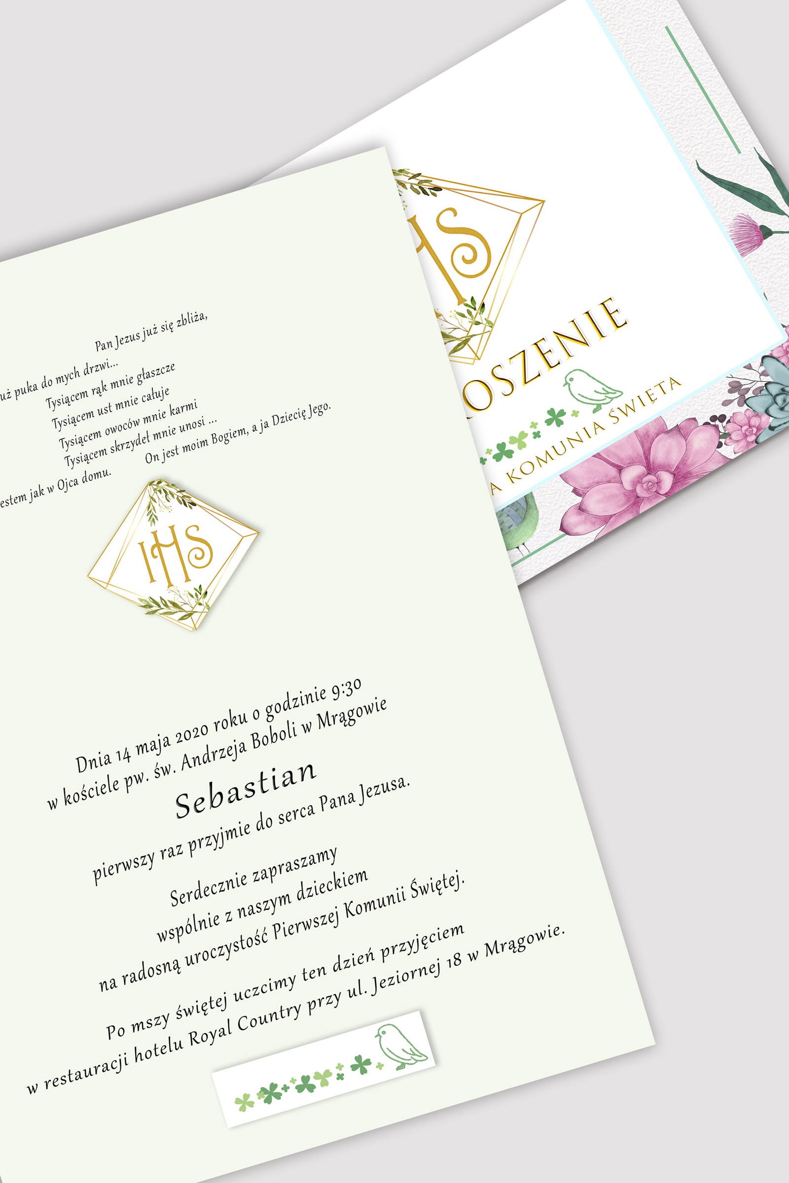 Invitations personnalisées de communion issues de nos collections - Diamants avec eucalyptus - obraz 0