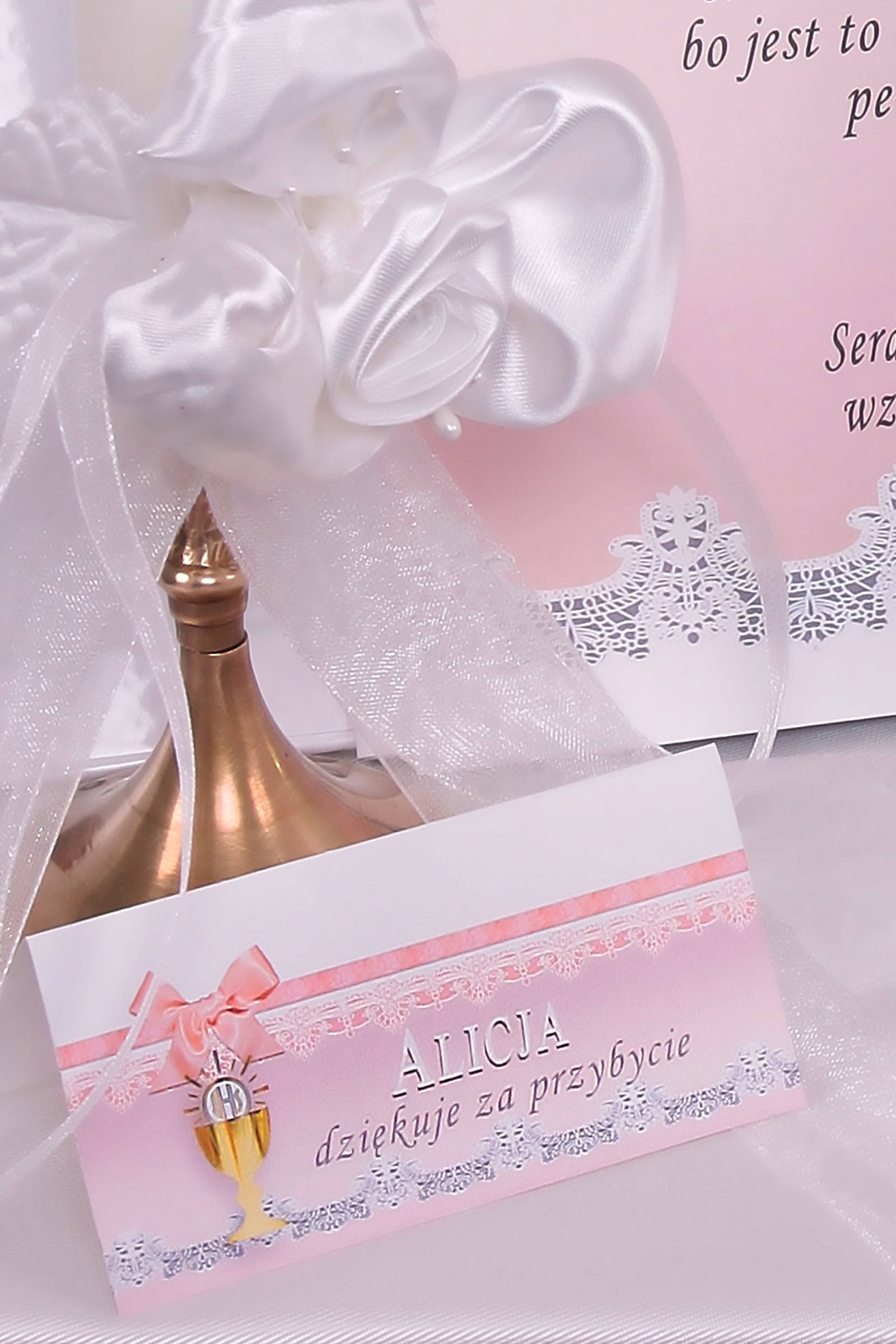 Vignettes de communion personnalisées - Dentelle rose Vignettes de communion personnalisées - Dentelle rose - obraz 0