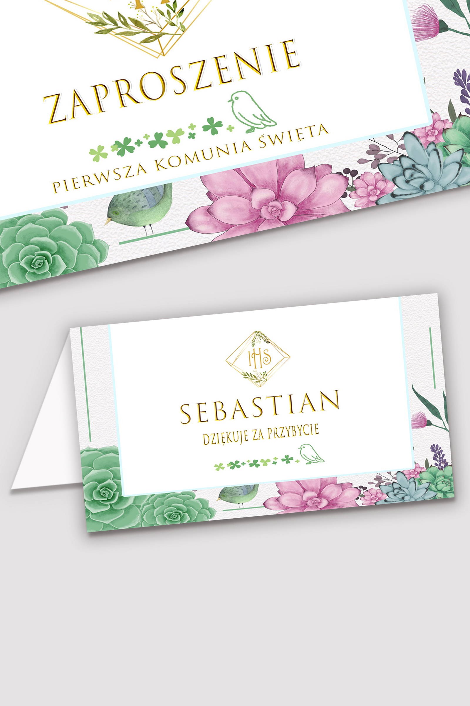 Vignettes de communion personnalisées - Diamants avec eucalyptus - obraz 0