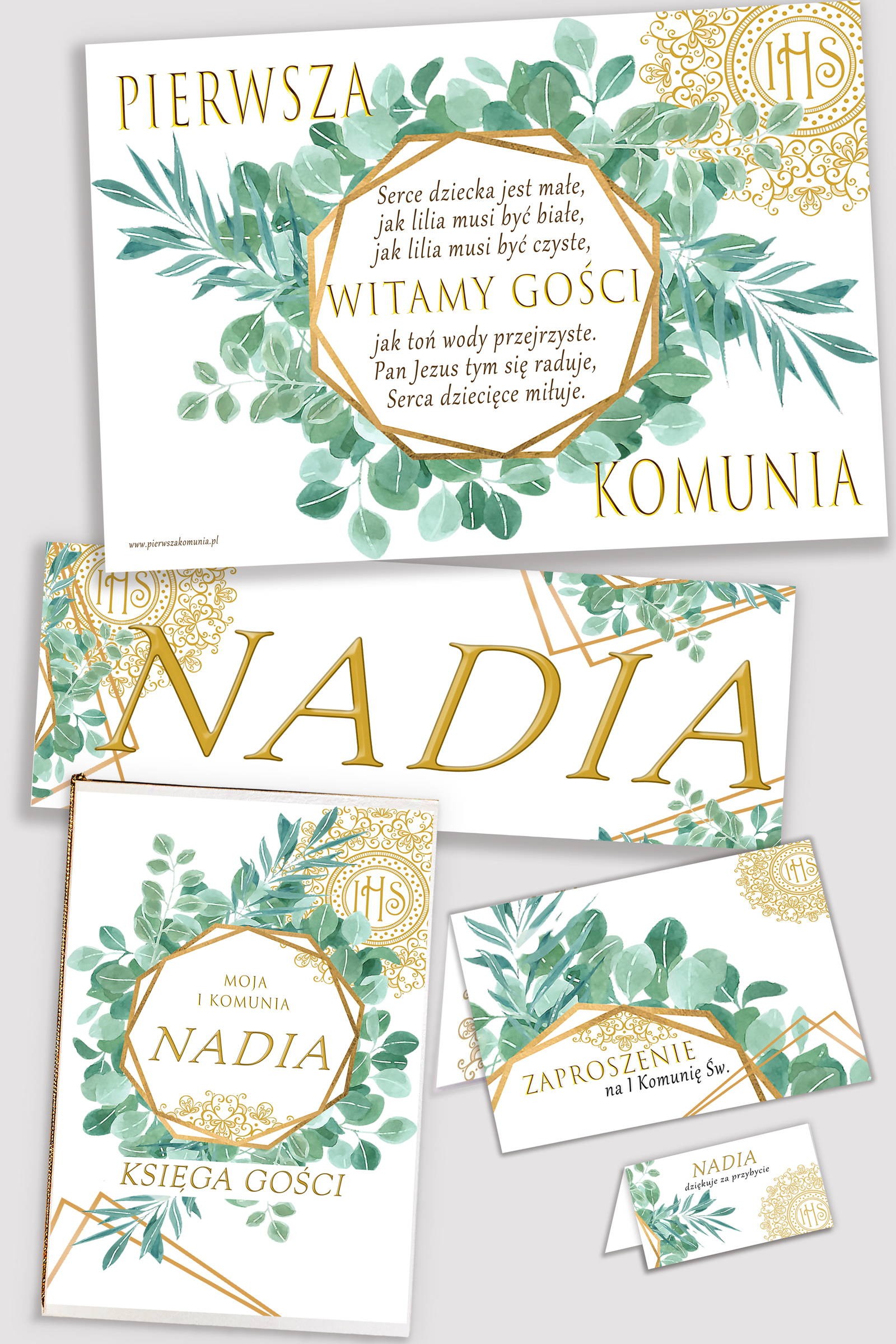 Ensemble de communion décoratif personnalisé - Fin Eucalyptus - obraz 0