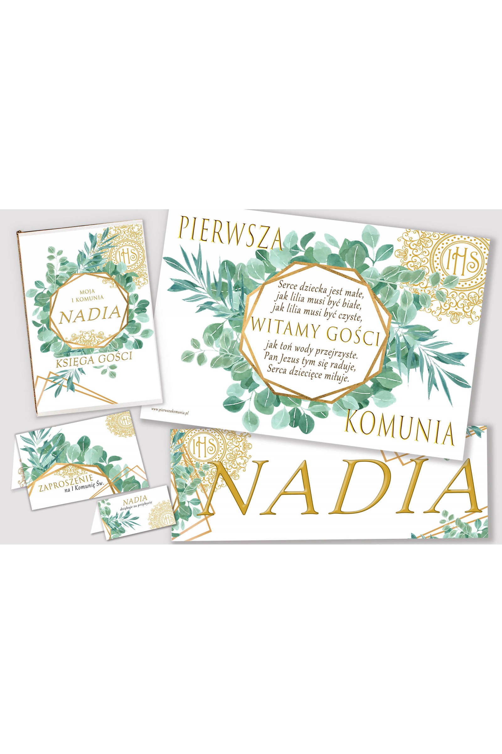 Ensemble de communion décoratif personnalisé - Fin Eucalyptus - obraz 1