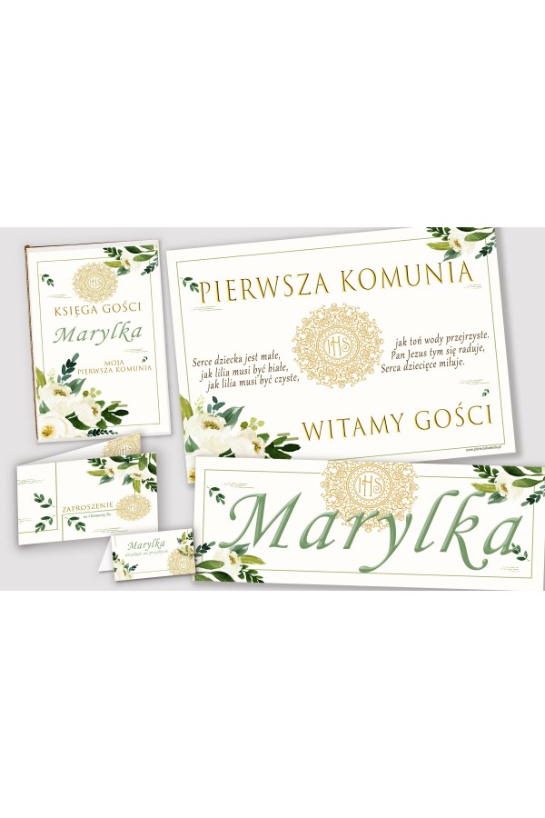 Ensemble de communion décoratif personnalisé - Bouquet blanc - obraz 1