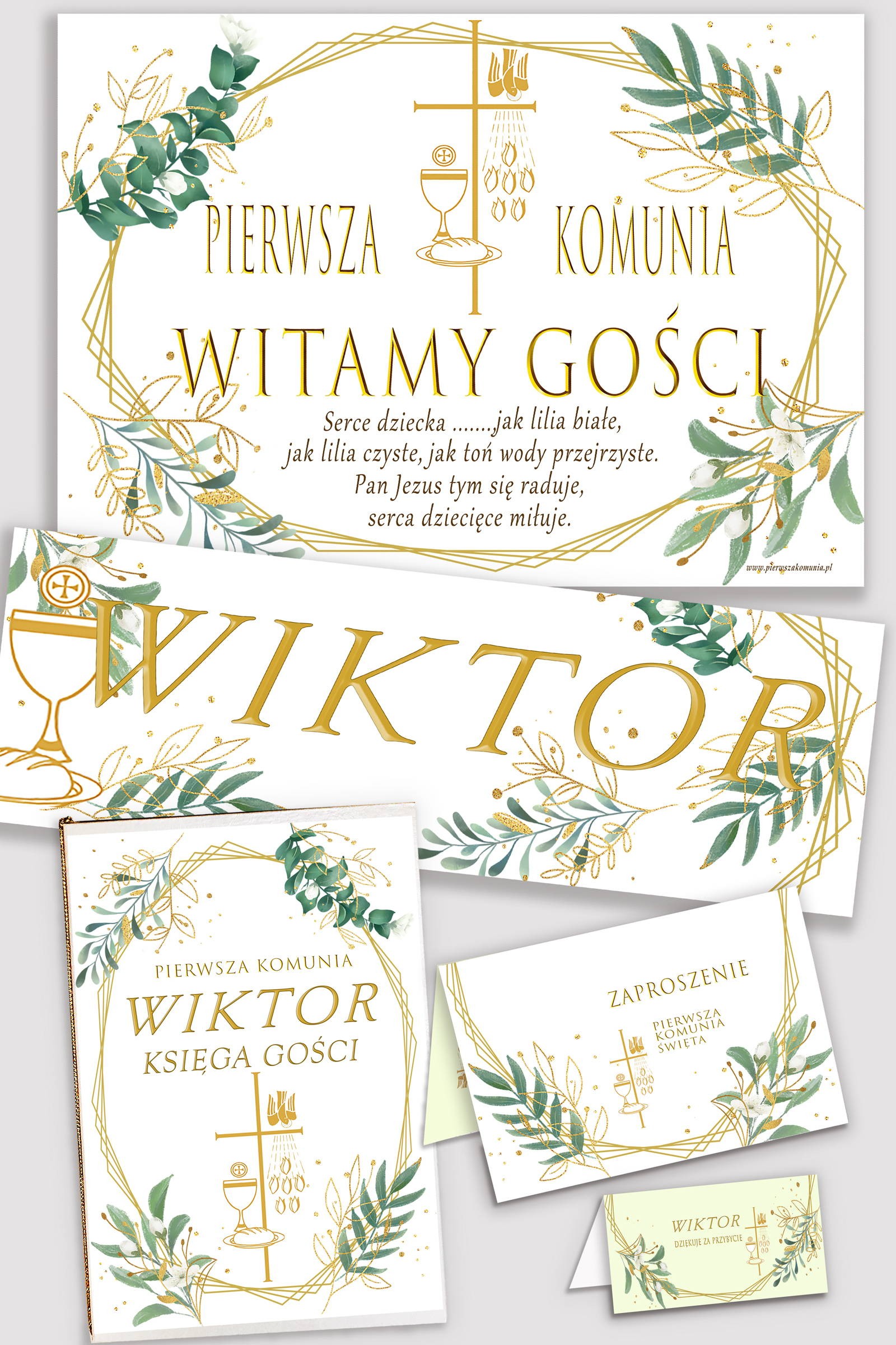 Ensemble de communion décoratif personnalisé - Or et brindilles - obraz 0