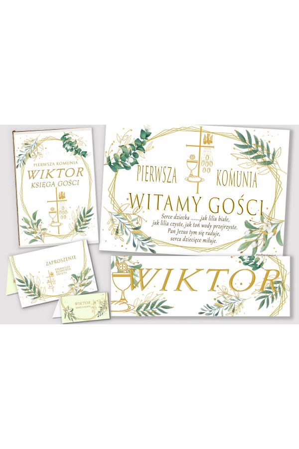 Ensemble de communion décoratif personnalisé - Or et brindilles - obraz 1