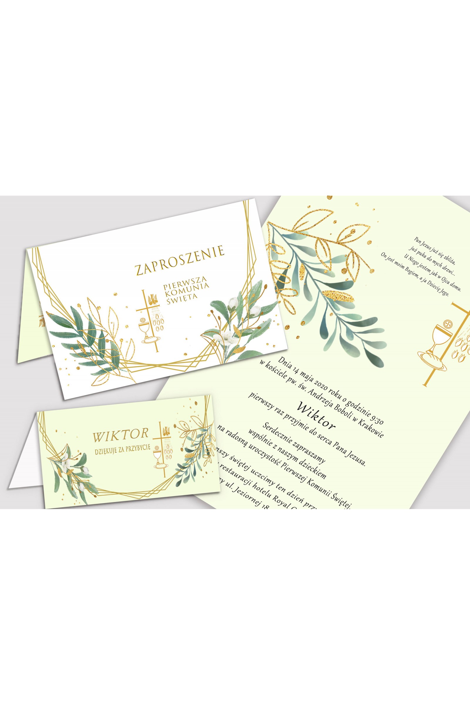 Ensemble de communion décoratif personnalisé - Or et brindilles - obraz 5