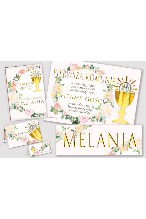 Personalized decorative communion set - Watercolor pink - obraz 1