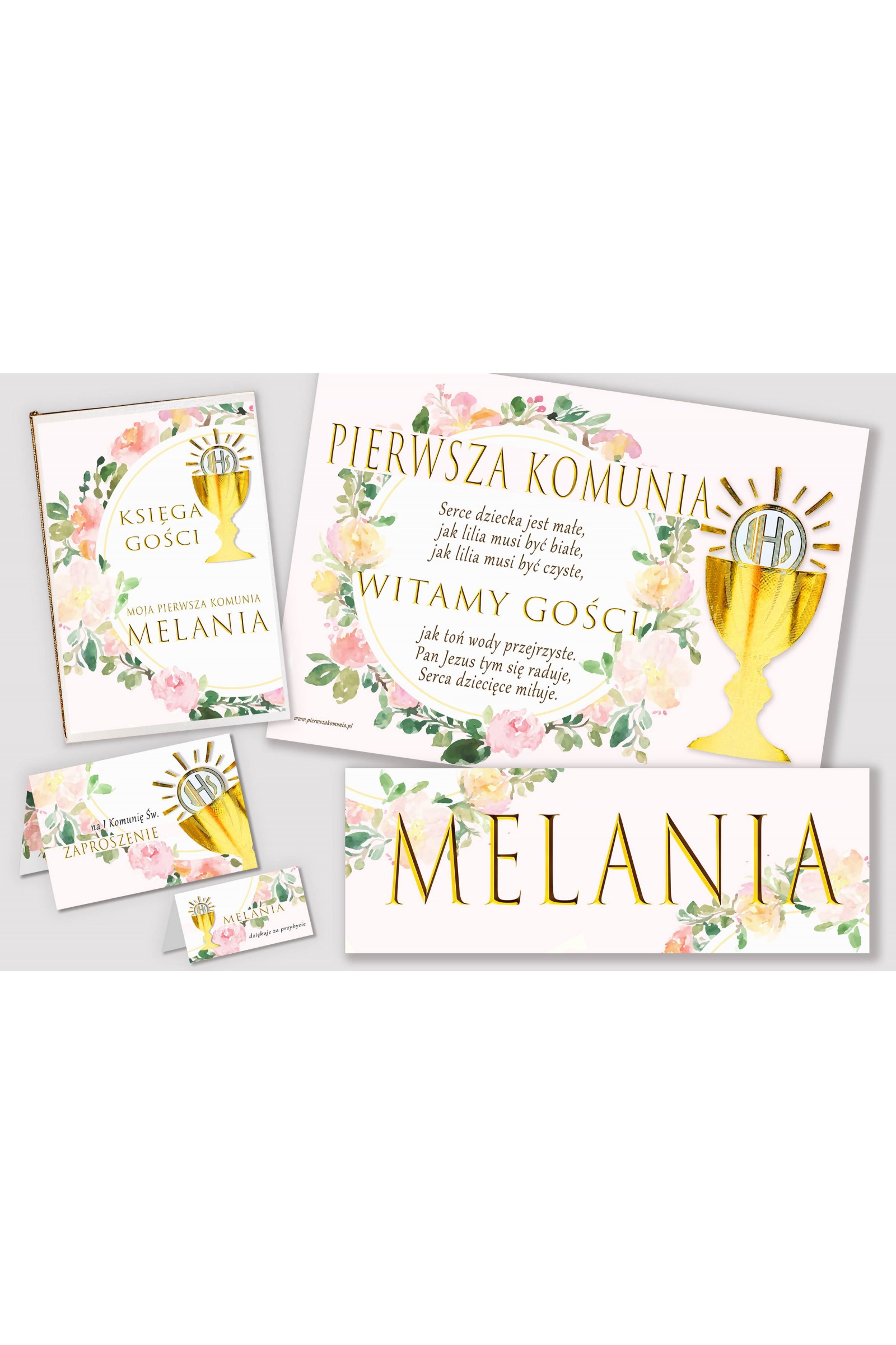 Personalized decorative communion set - Watercolor pink - obraz 1