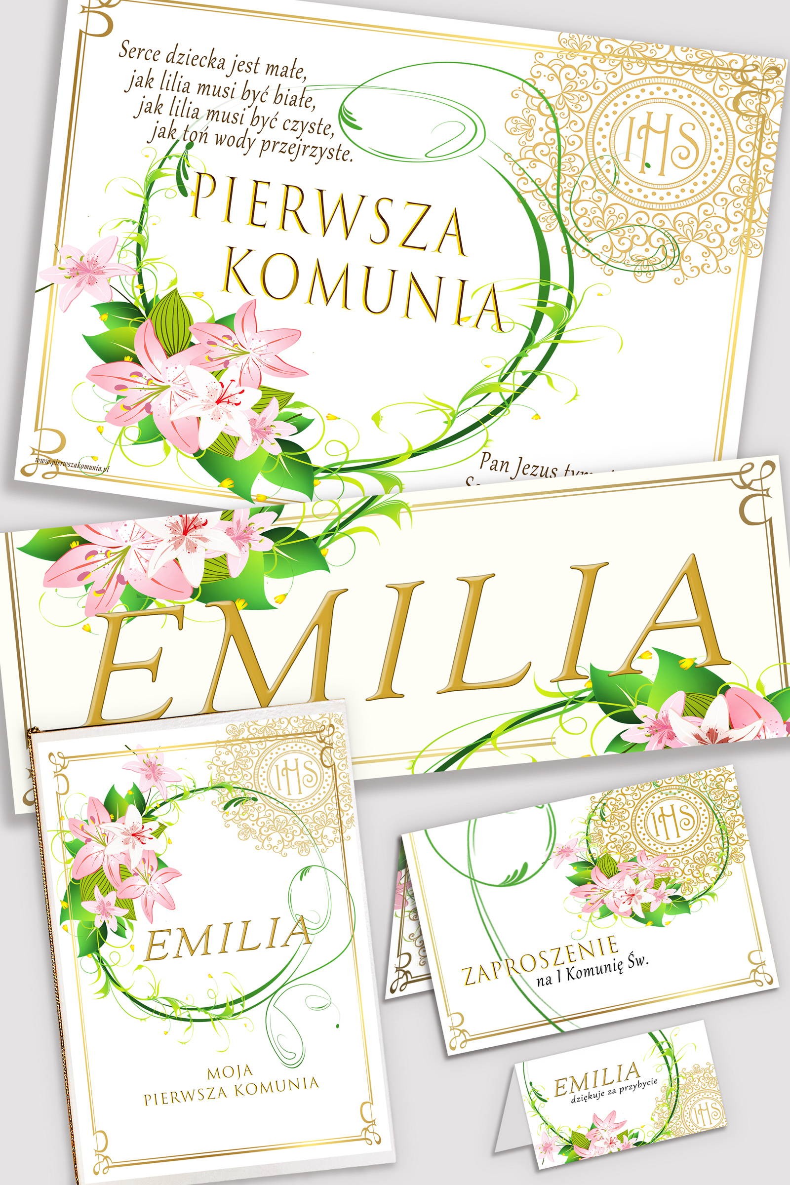 Personalized decorative communion set - Delicacy of lilies - obraz 0