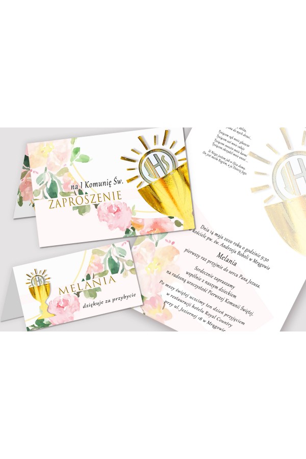 Personalized decorative communion set - Watercolor pink - obraz 5