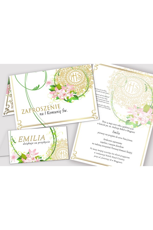 Personalized decorative communion set - Delicacy of lilies - obraz 5