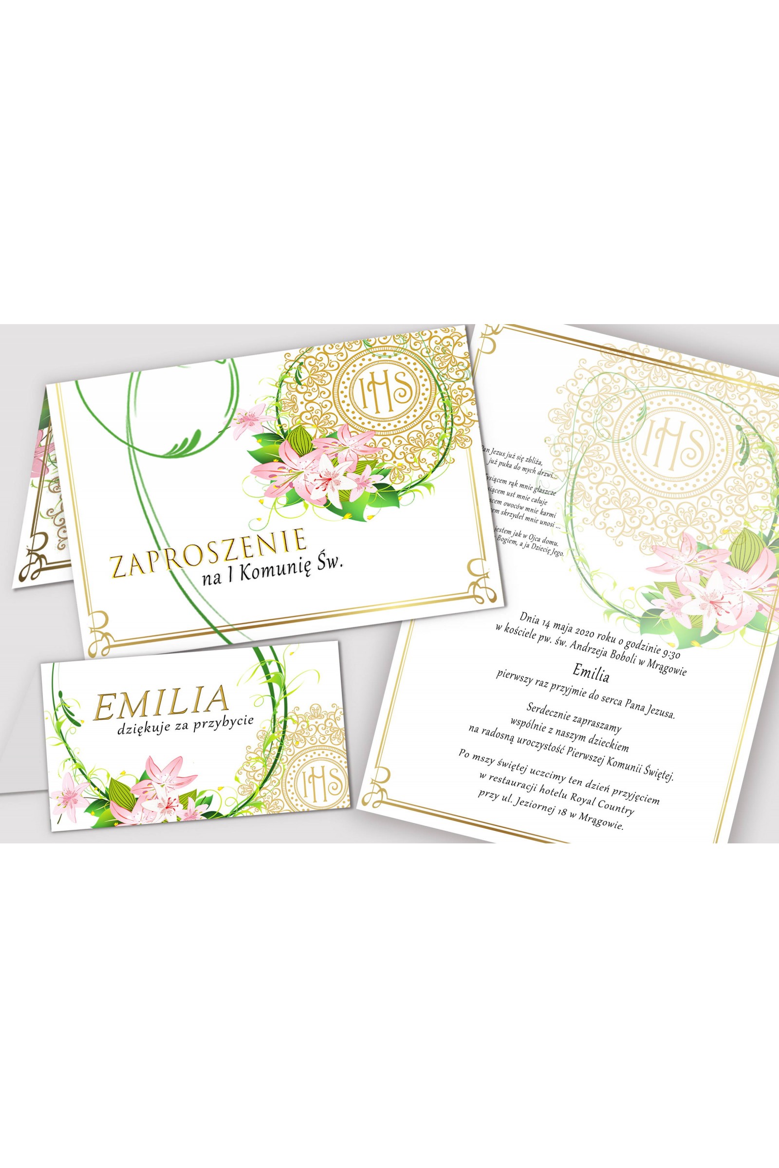 Personalized decorative communion set - Delicacy of lilies - obraz 5