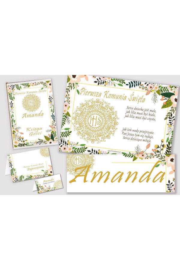 Personalized decorative communion set - Pastel poppies - obraz 1