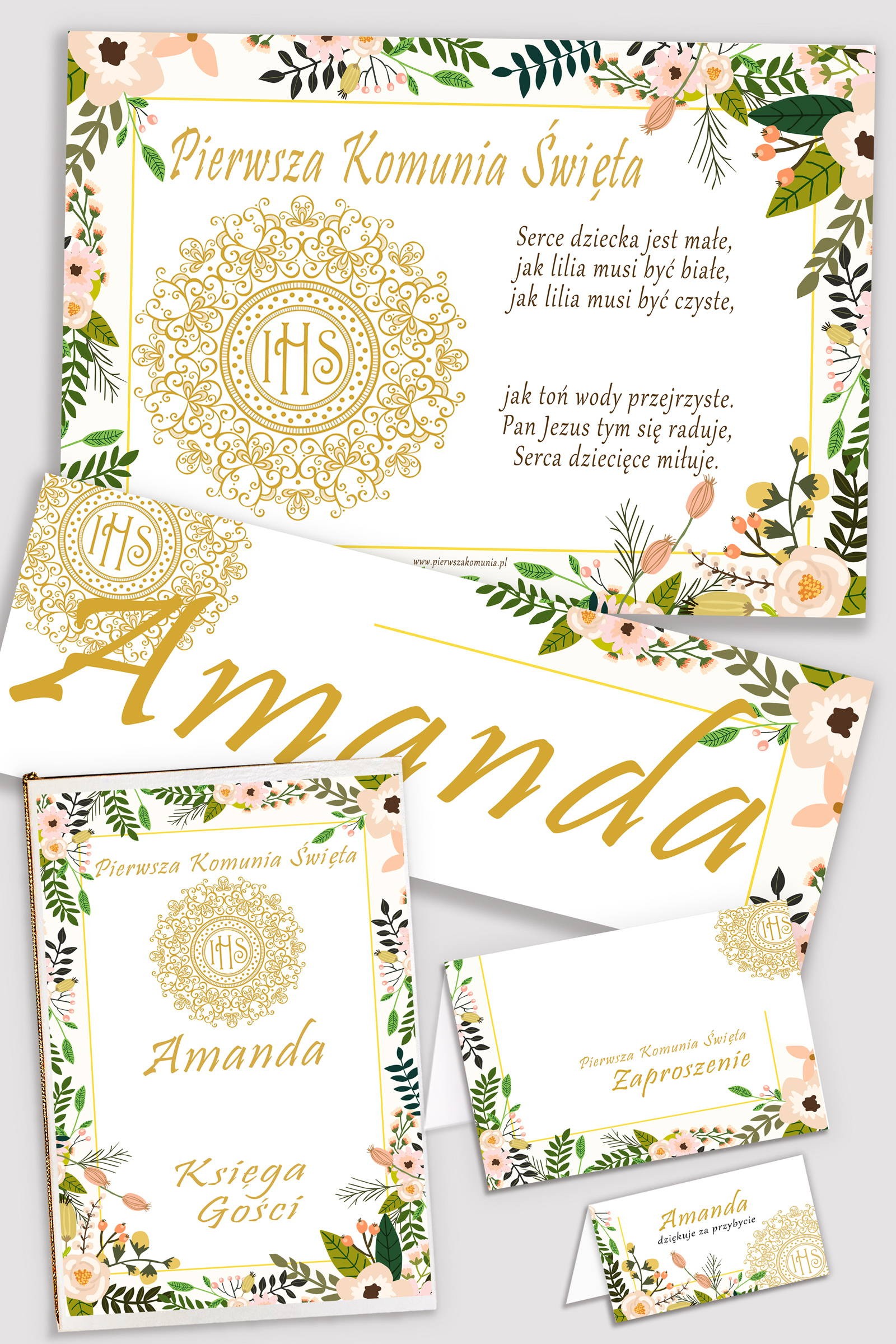 Personalized decorative communion set - Pastel poppies - obraz 0