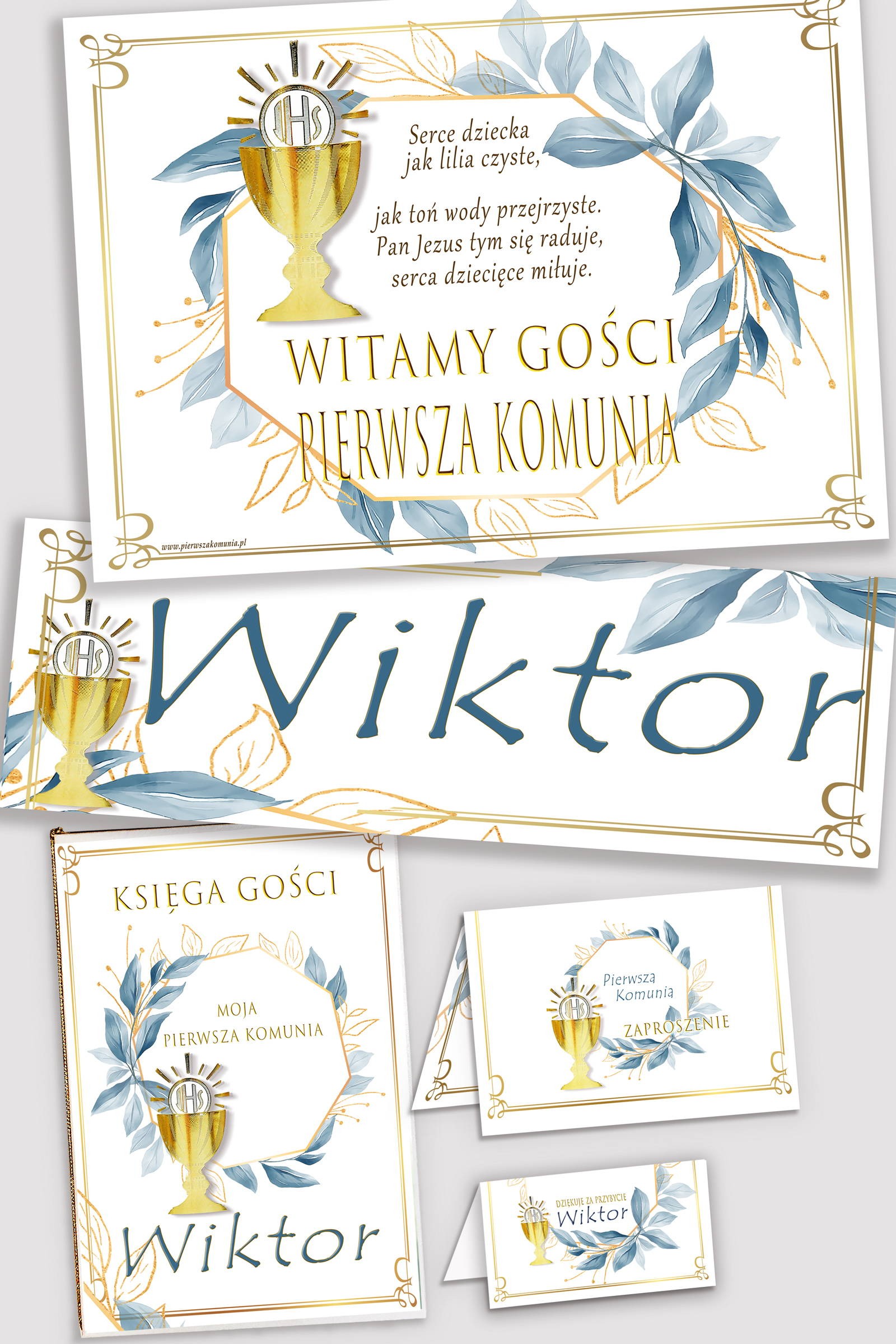 Ensemble de communion décoratif personnalisé - Or avec une touche de bleu marine - obraz 0