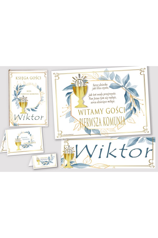 Ensemble de communion décoratif personnalisé - Or avec une touche de bleu marine - obraz 1