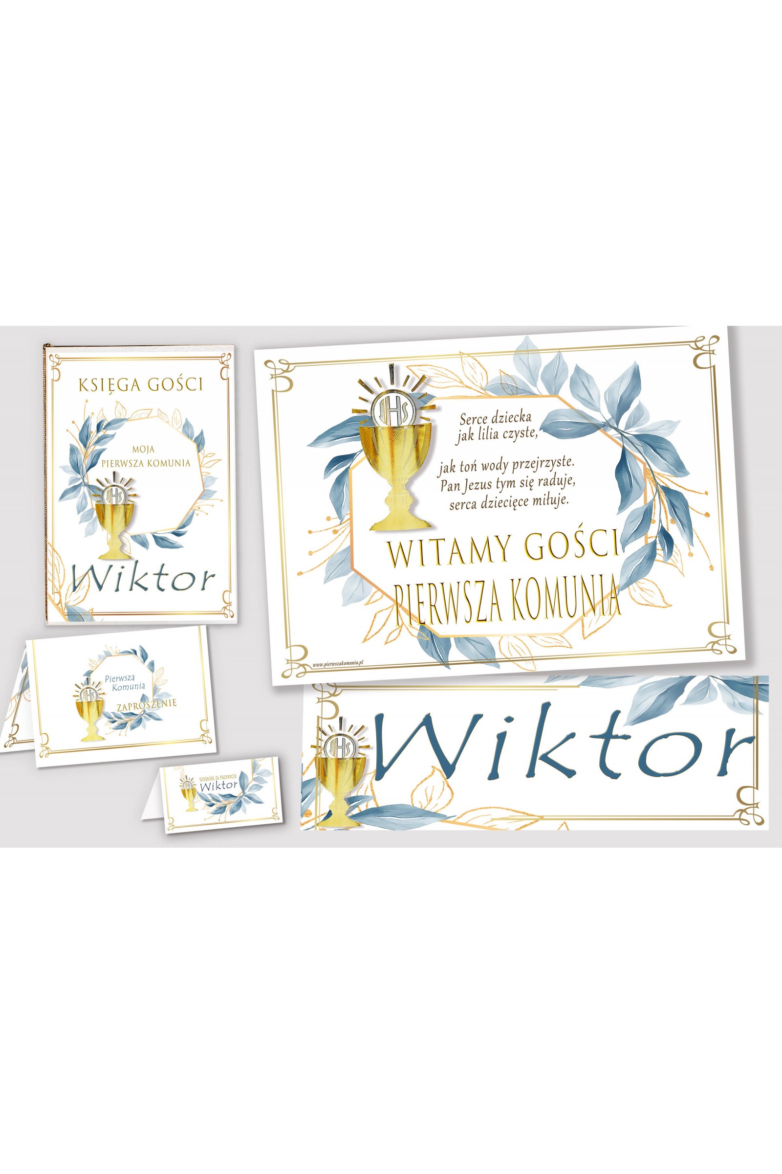 Ensemble de communion décoratif personnalisé - Or avec une touche de bleu marine - obraz 1