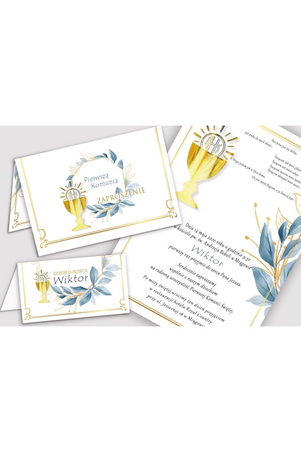 Ensemble de communion décoratif personnalisé - Or avec une touche de bleu marine - obraz 5