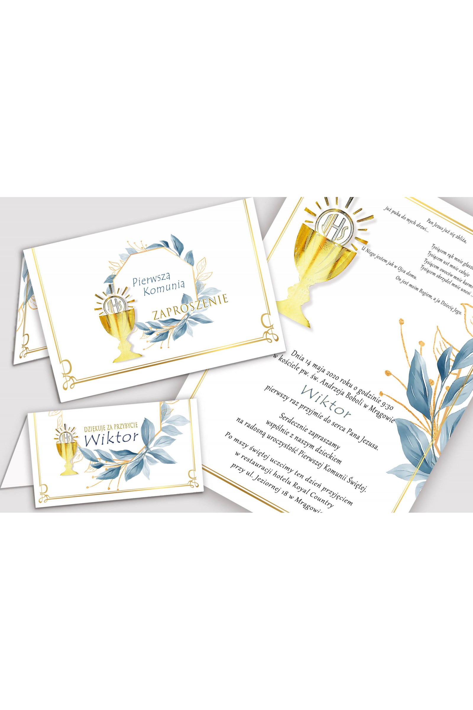 Ensemble de communion décoratif personnalisé - Or avec une touche de bleu marine - obraz 5