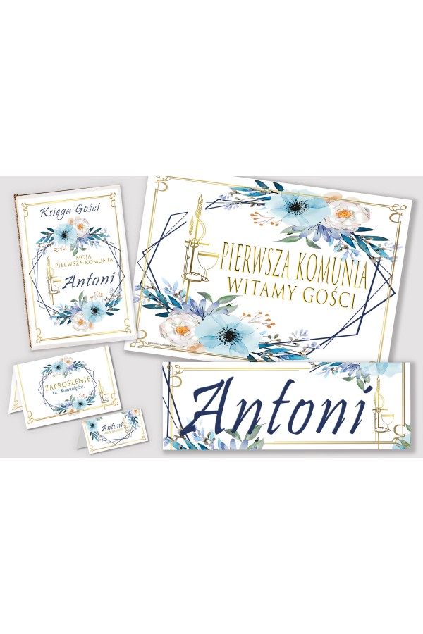 Personalized decorative communion set - Blue Watercolor - obraz 0