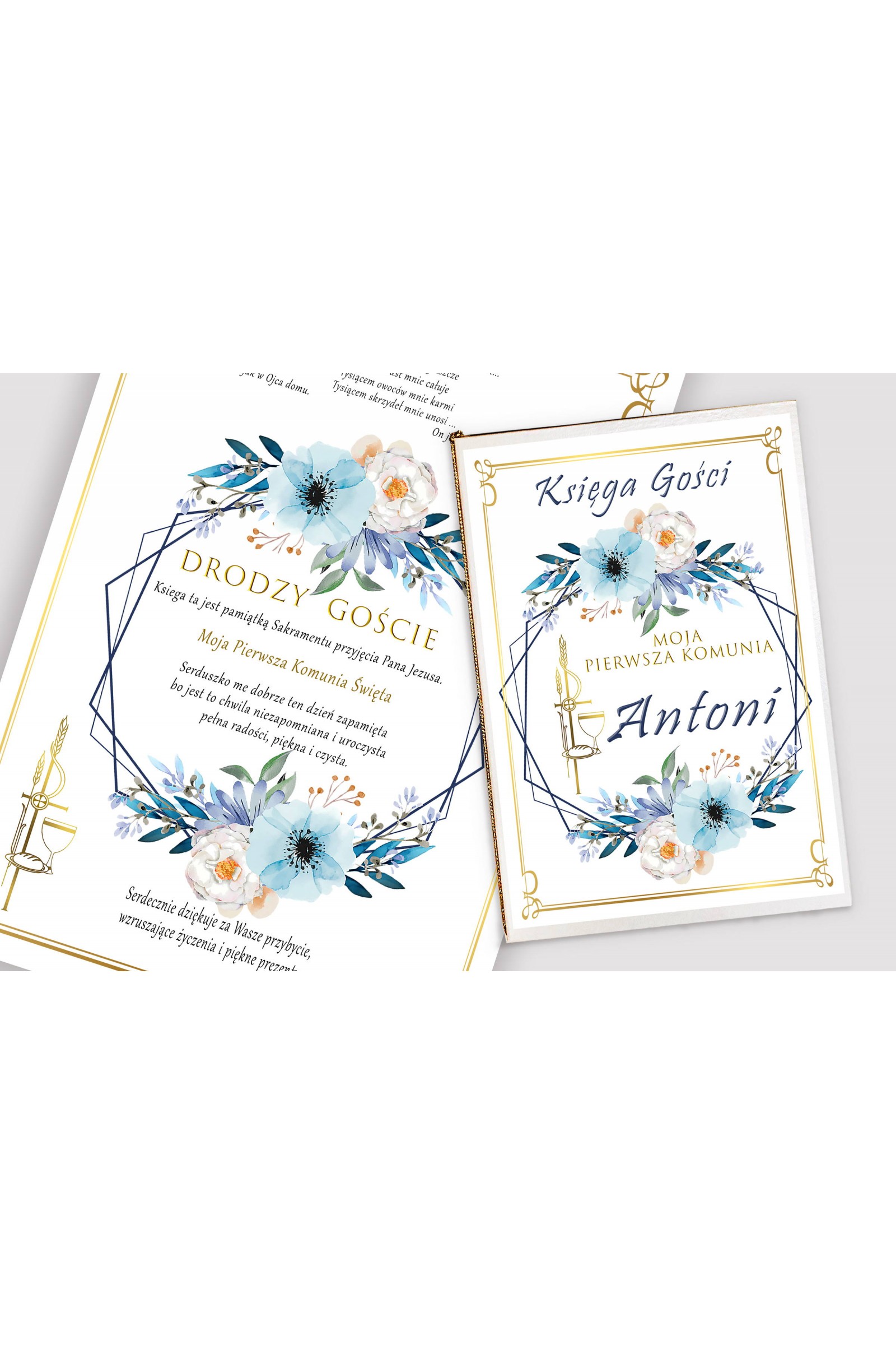 Personalized decorative communion set - Blue Watercolor - obraz 4