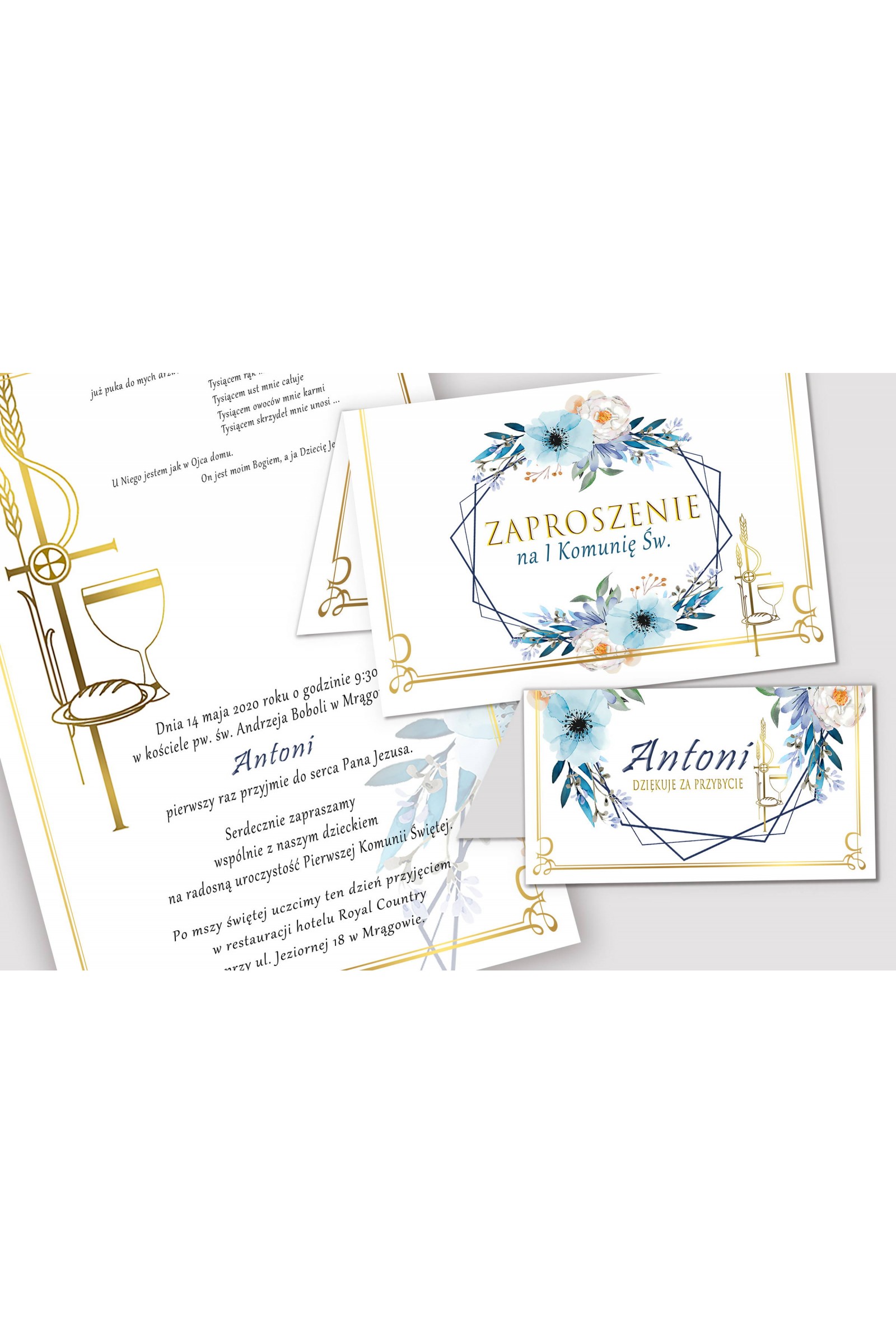 Personalized decorative communion set - Blue Watercolor - obraz 5