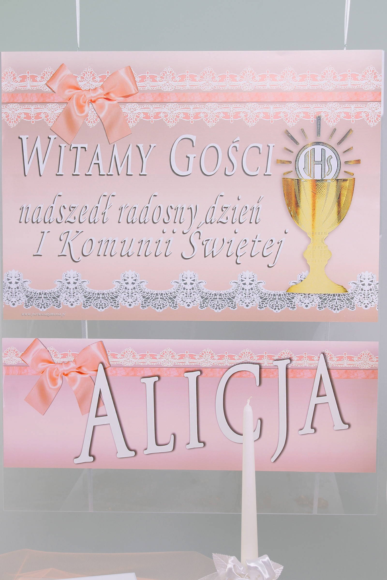 Personalized decorative communion set - Lace pink Personalized decorative communion set - Lace pink - obraz 1