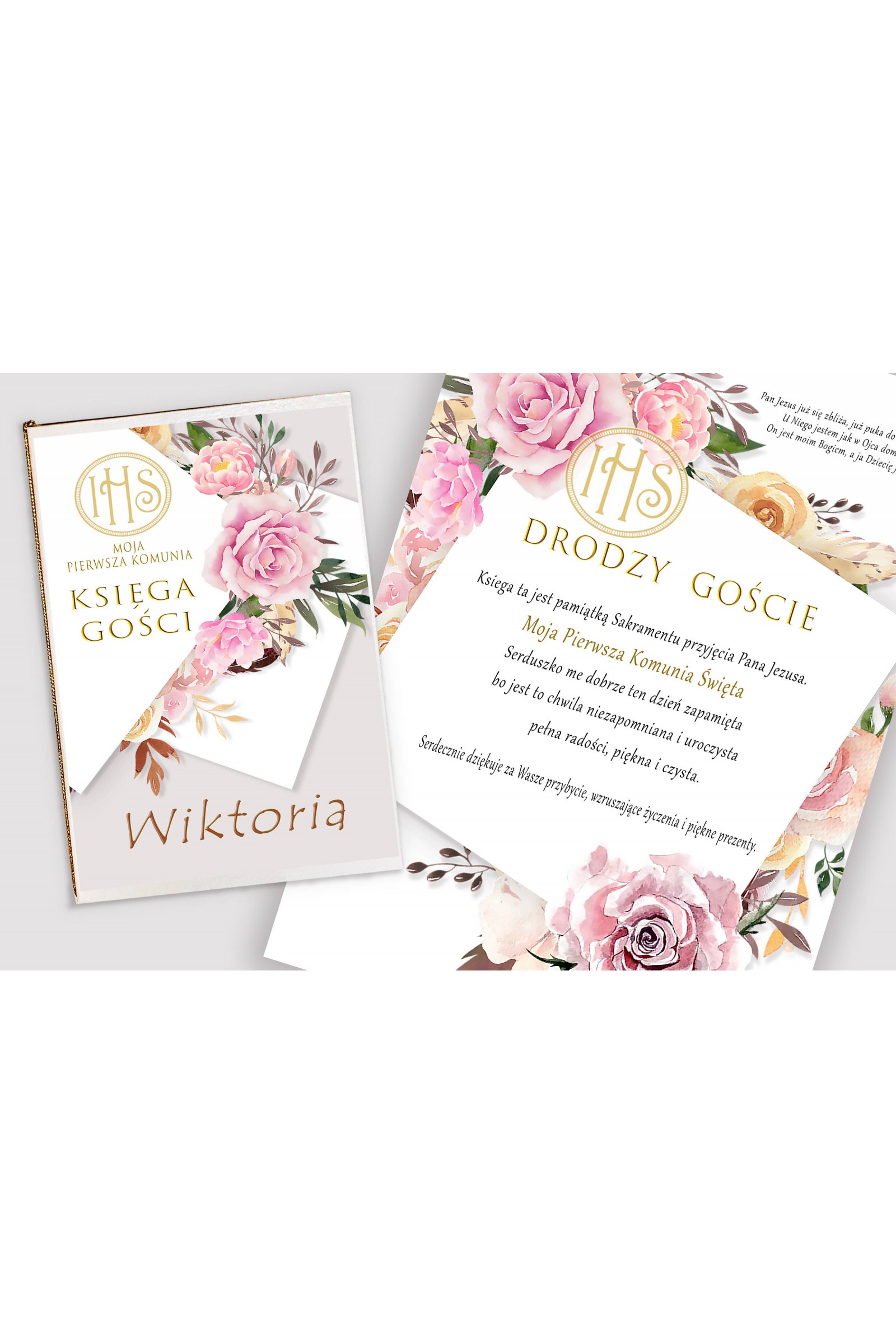 Personalized decorative communion set - Peony and rose - obraz 4