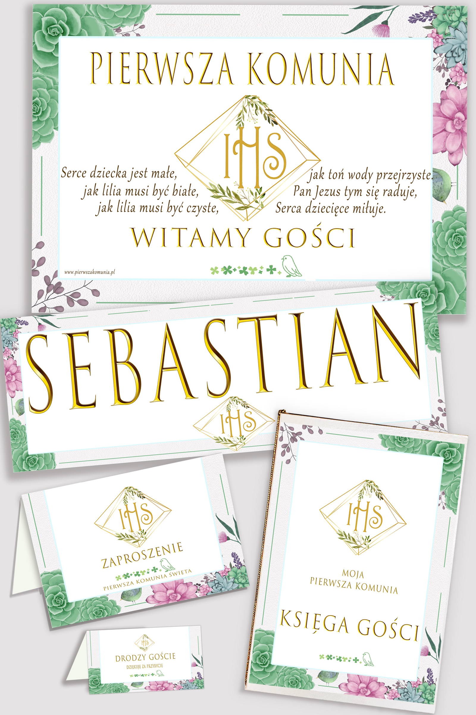 Ensemble de communion décoratif personnalisé - Diamants avec eucalyptus - obraz 0