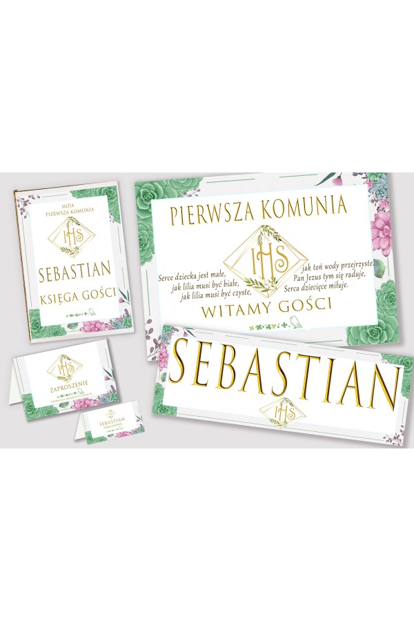 Ensemble de communion décoratif personnalisé - Diamants avec eucalyptus - obraz 1