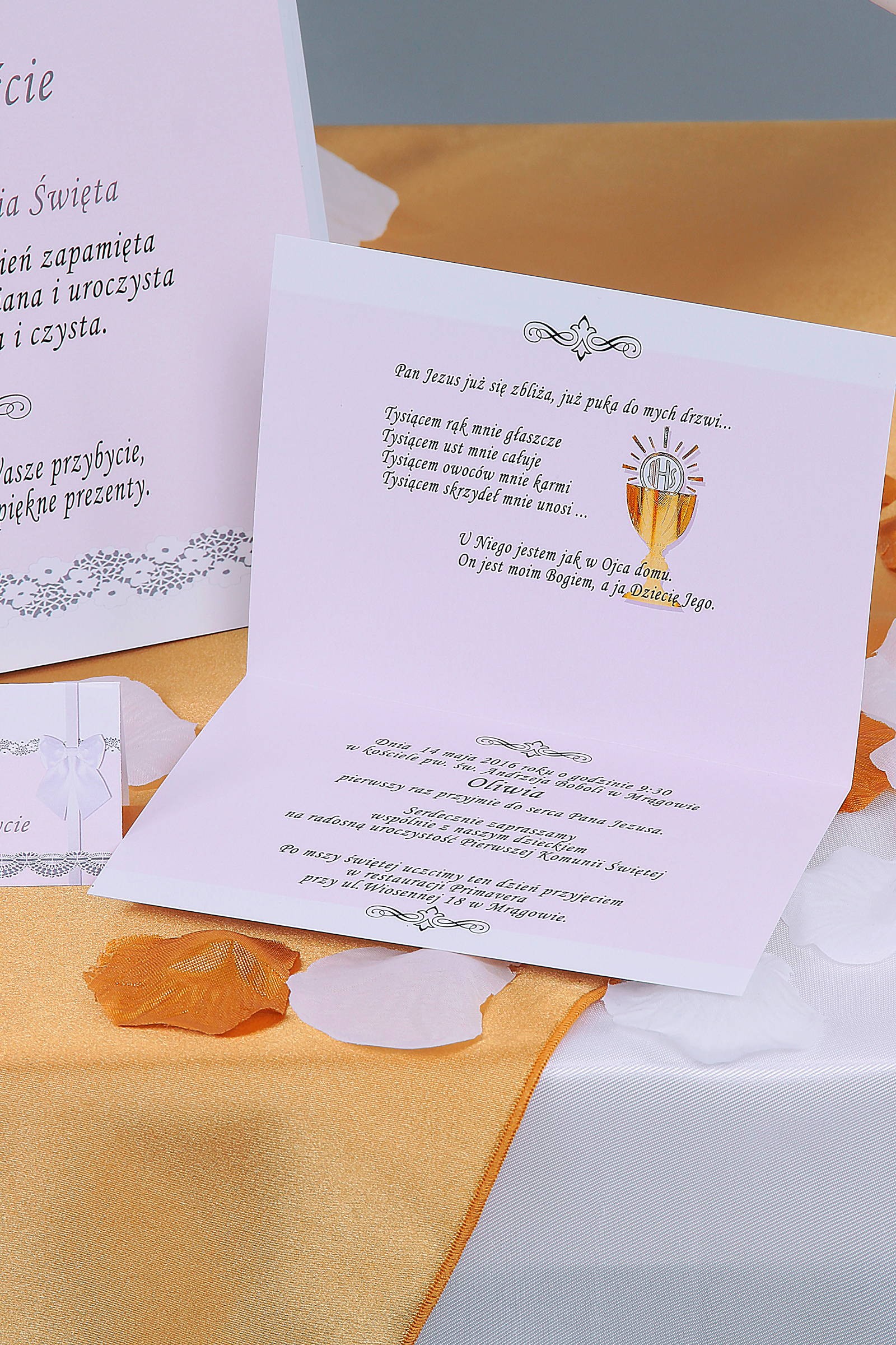 Ensemble décoratif personnalisé pour communion - Blanc dentelle Ensemble décoratif personnalisé pour communion - Blanc dentelle - obraz 4