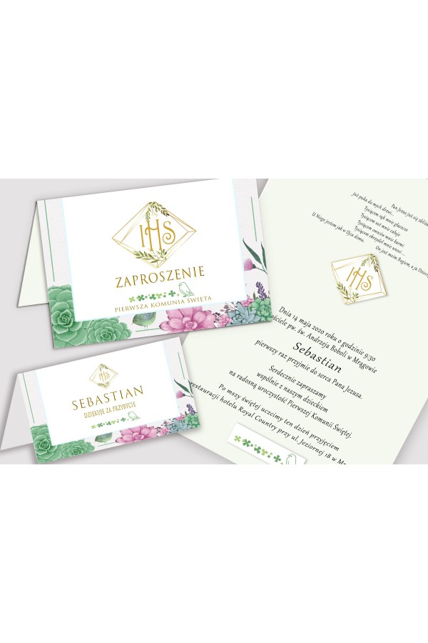 Ensemble de communion décoratif personnalisé - Diamants avec eucalyptus - obraz 5