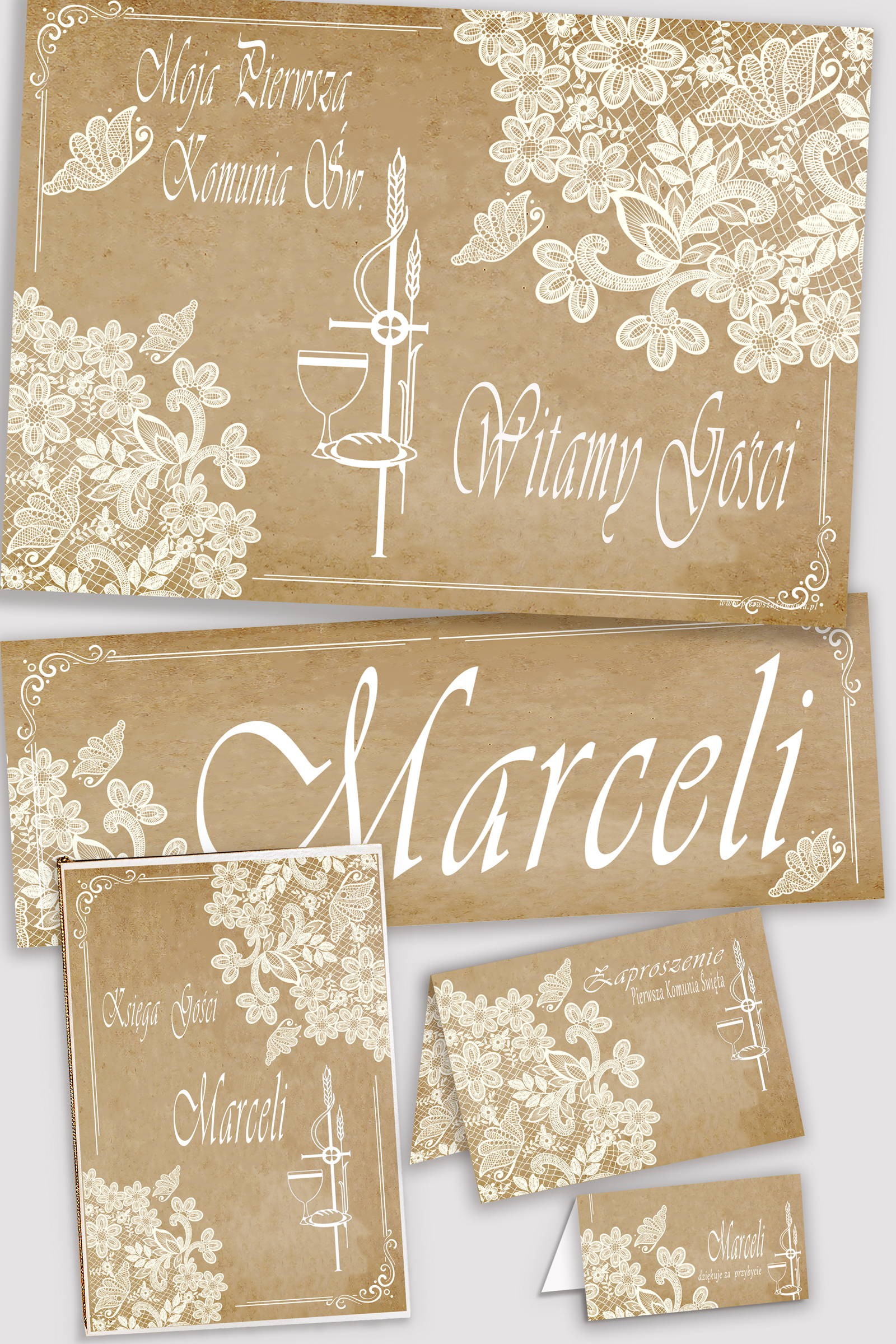 Ensemble de communion décoratif personnalisé - Papillon parchemin - obraz 0