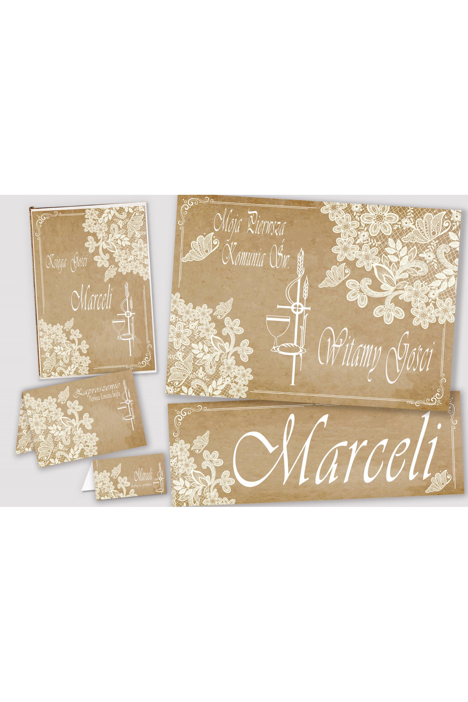 Ensemble de communion décoratif personnalisé - Papillon parchemin - obraz 1