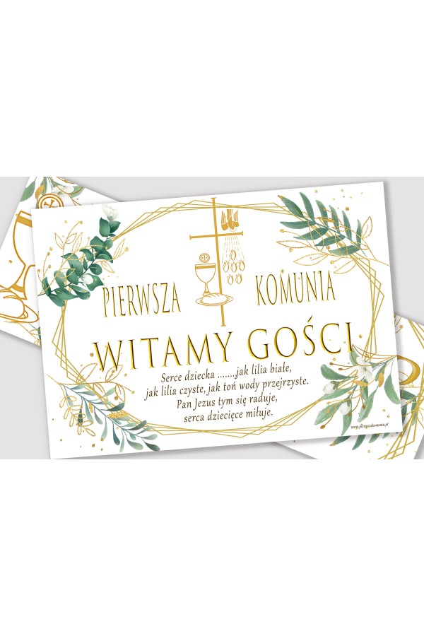 Personalized communion poster with name - Gold and twigs - obraz 2