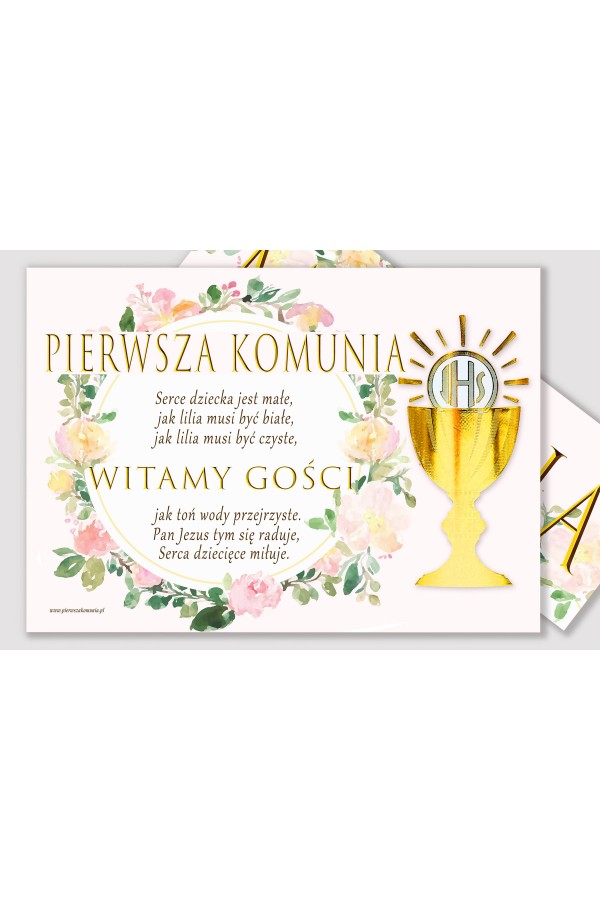 Personalized communion poster with name - Watercolor pink - obraz 2