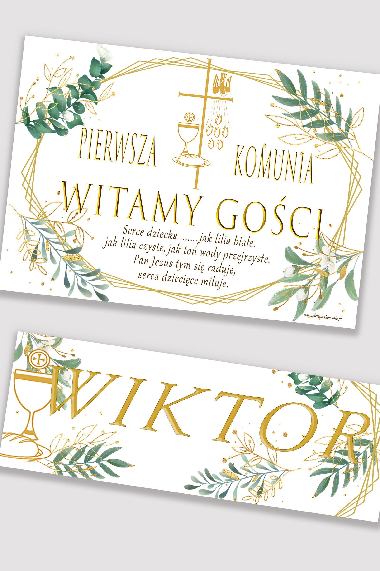 Personalized communion poster with name - Gold and twigs - obraz 0