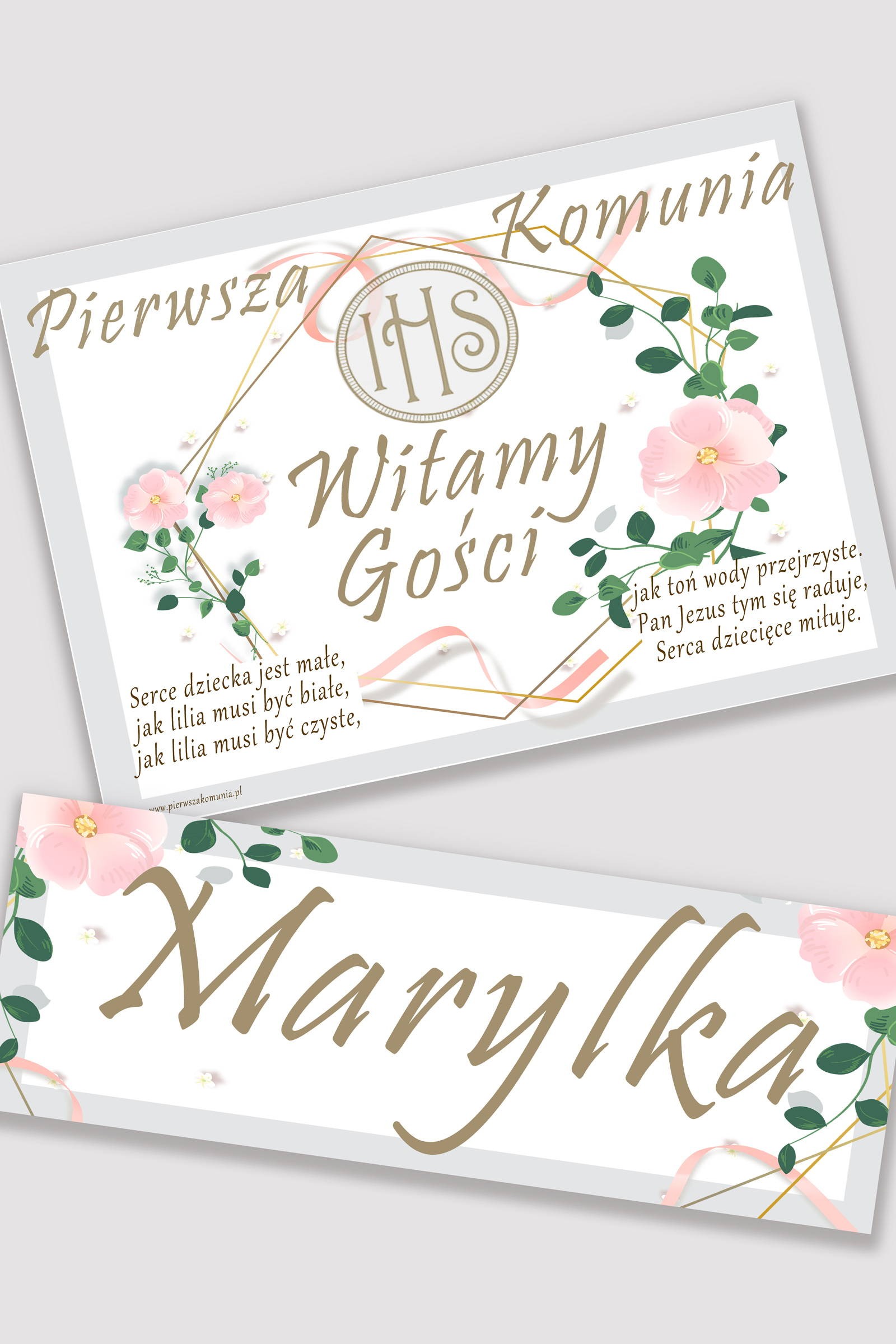 Personalized communion poster with name - Pink ribbon Personalized communion poster with name - Pink ribbon - obraz 0