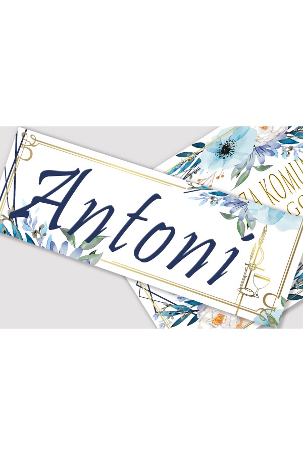 Personalized communion poster with name - Blue Watercolor - obraz 1