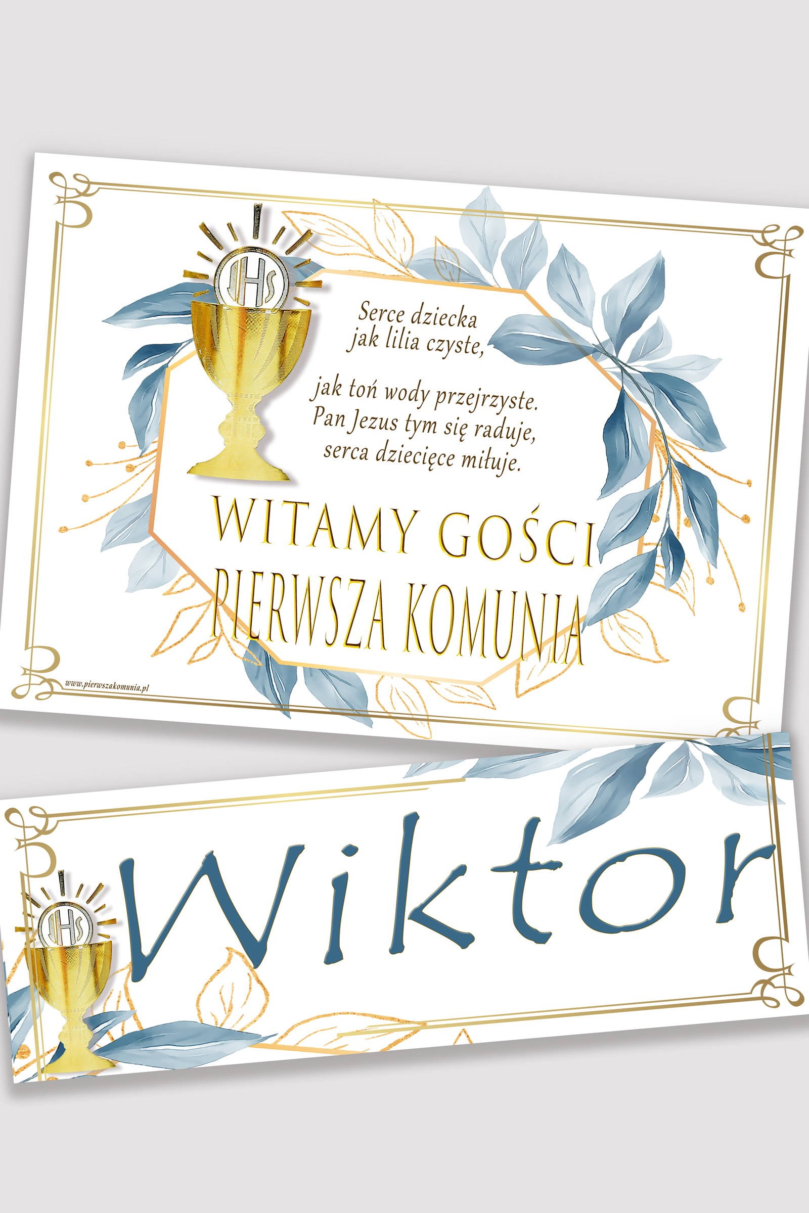 Personalized communion poster with name - Gold with a touch of navy blue - obraz 0
