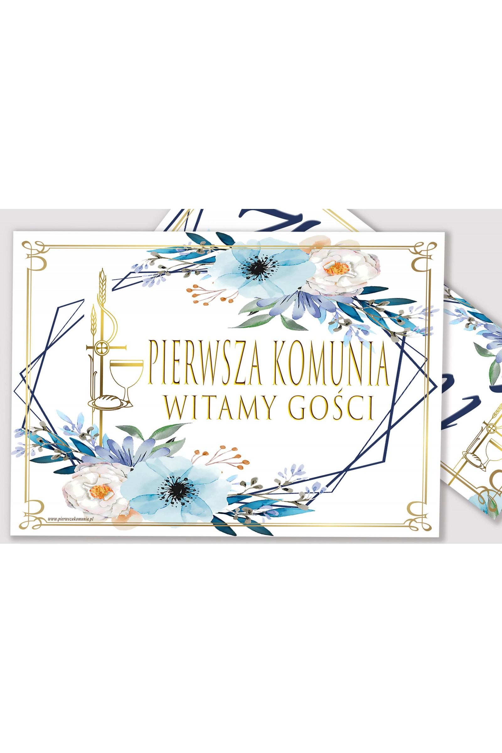 Personalized communion poster with name - Blue Watercolor - obraz 2